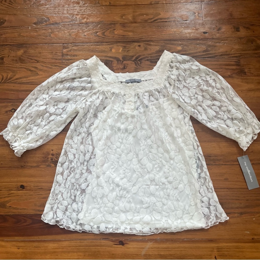 NY‎ Collection NEW Women’s Ivory Lace Bohemian BlouseTop size M